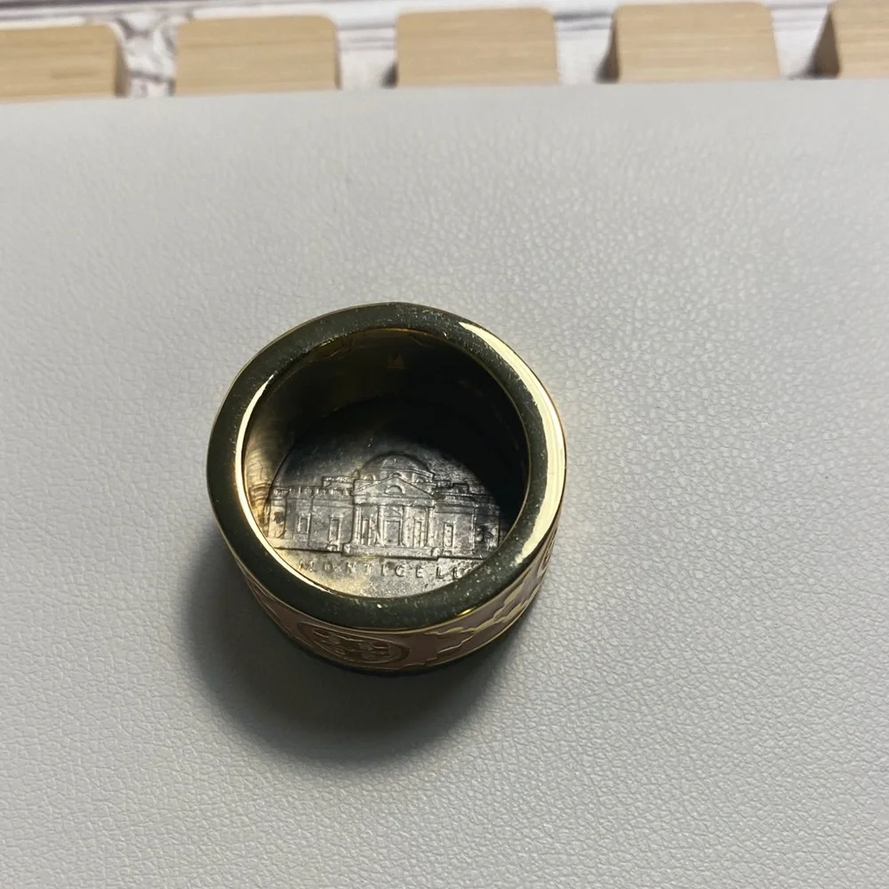 Tory Burch Baby Pink and Gold Band Kira Ring